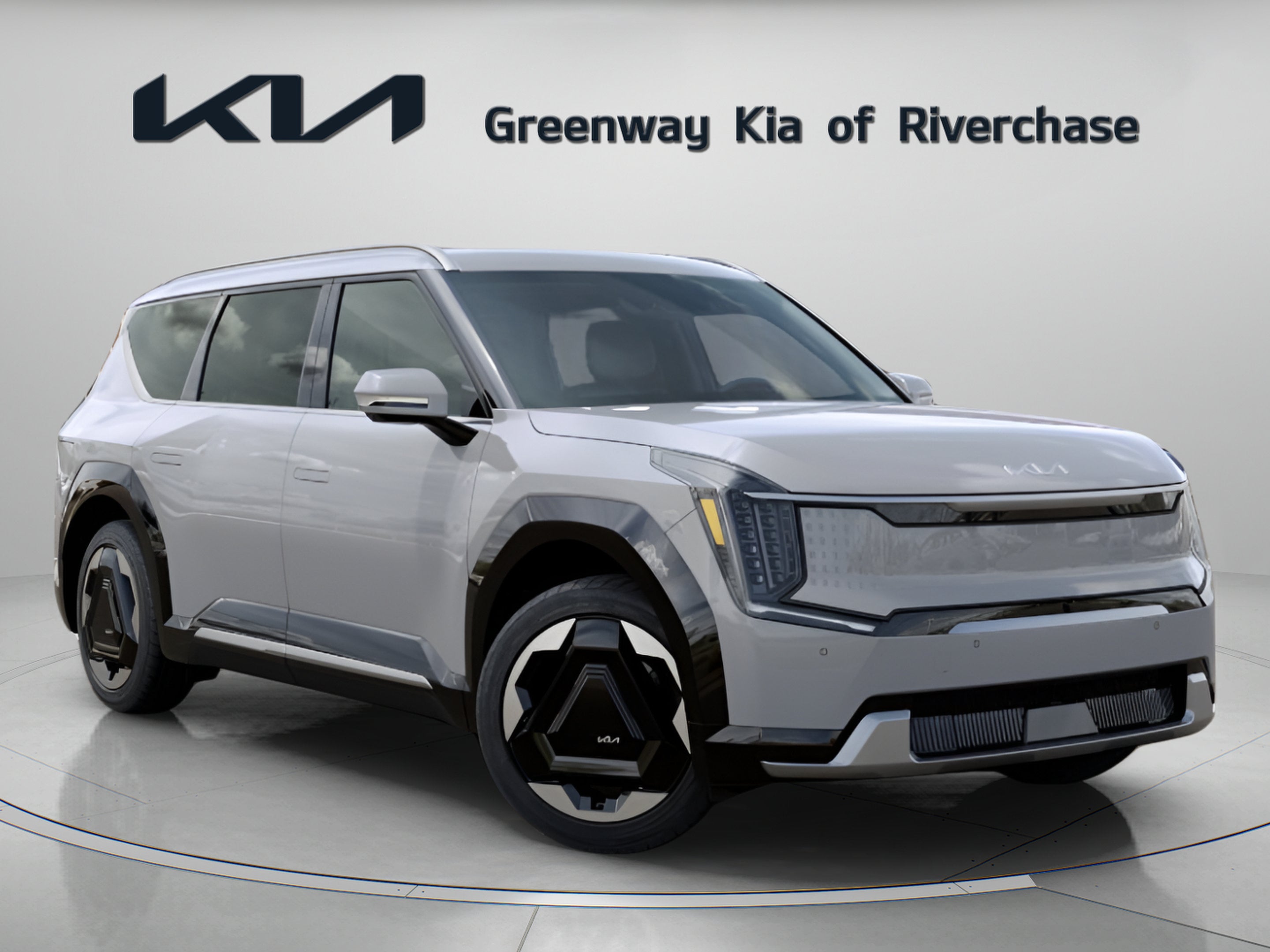 2026 Kia EV9 Land in Wolf Gray — front three-quarter view