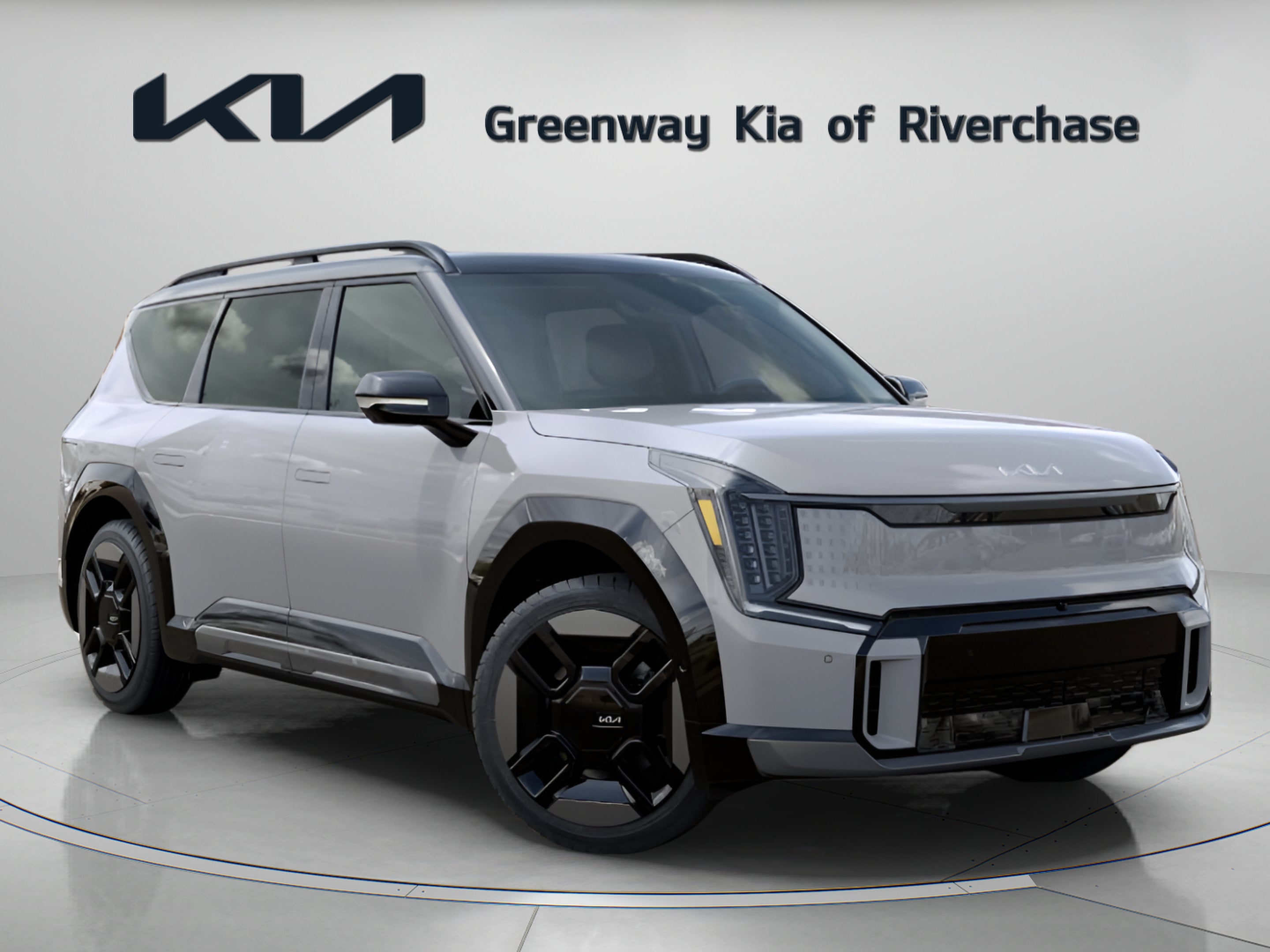 2026 Kia EV9 GT-Line in Wolf Gray/Ebony Black Roof — front three-quarter view