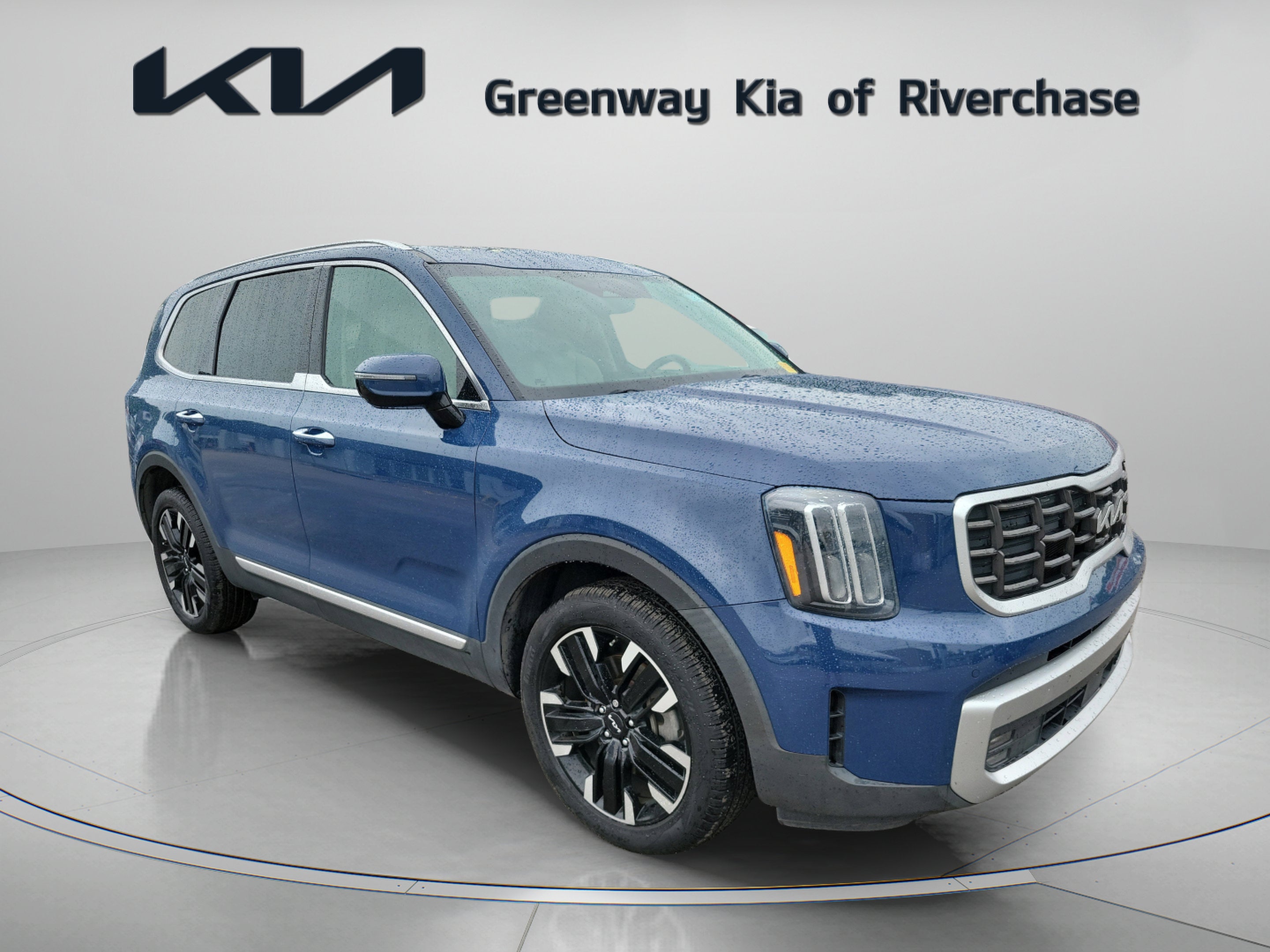 2023 Kia Telluride SX in Midnight Lake Blue — front three-quarter view