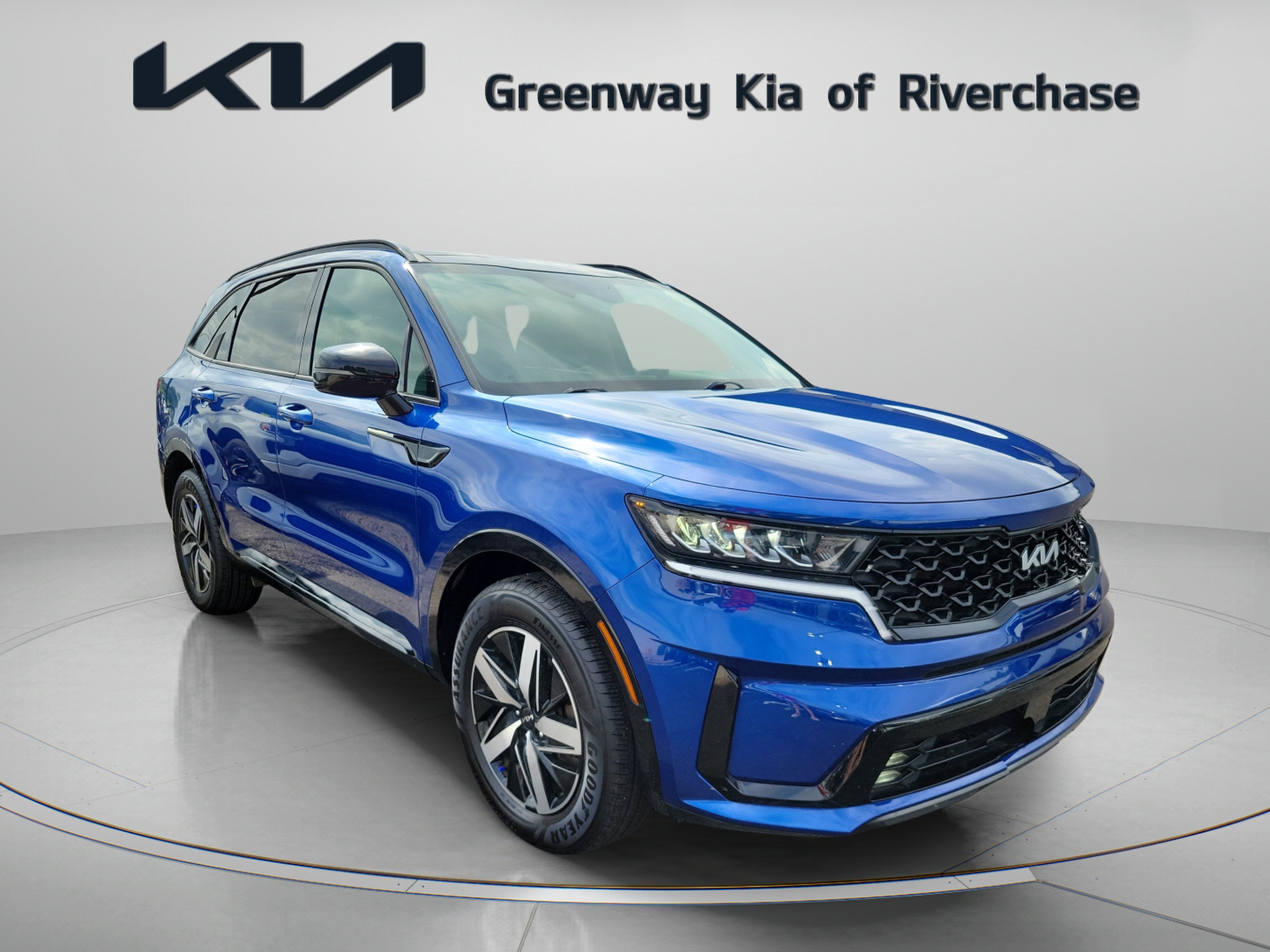 2022 Kia Sorento EX in Sapphire Blue — front three-quarter view