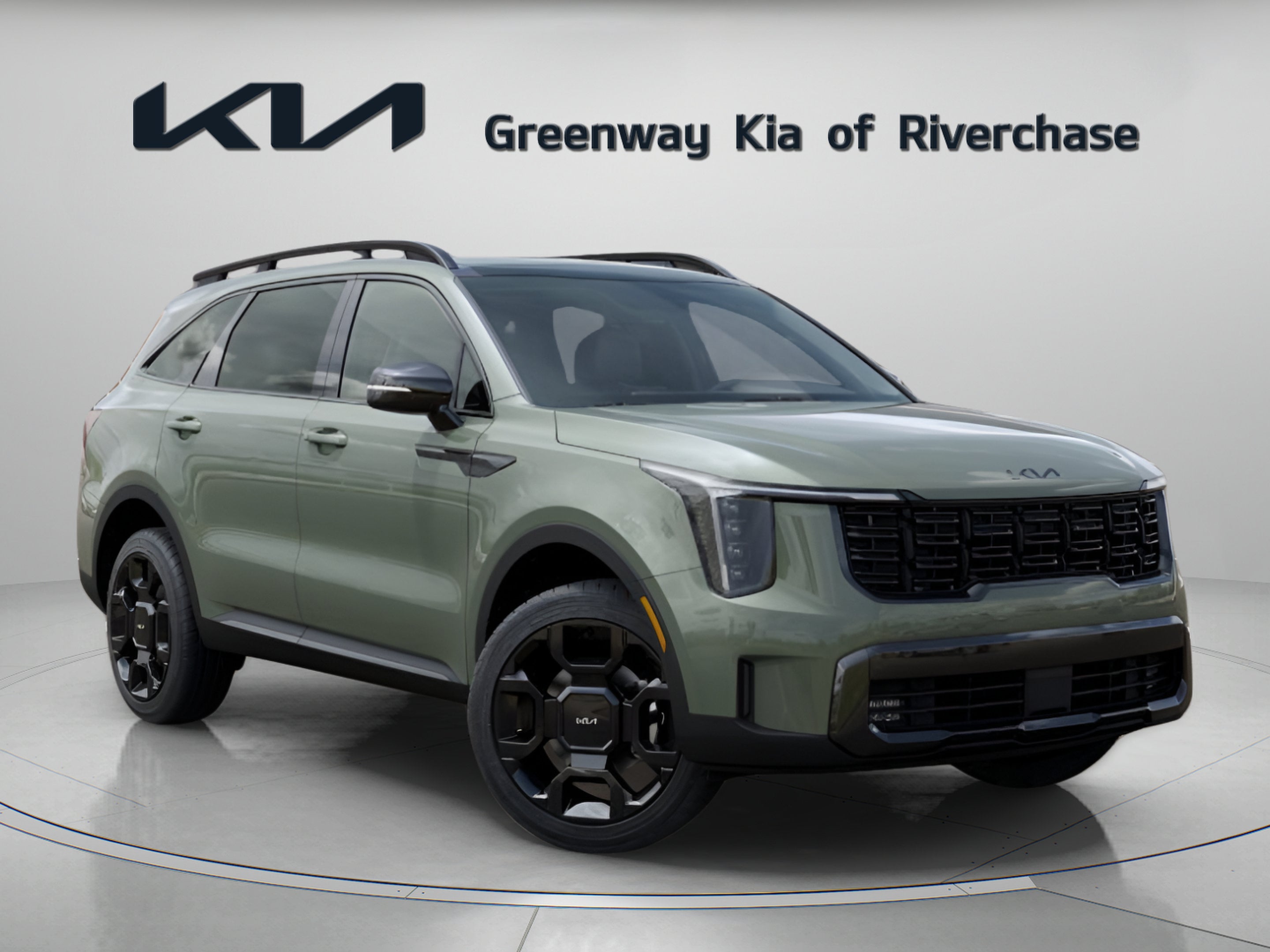 2026 Kia Sorento X-Line EX in Jungle Green — front three-quarter view