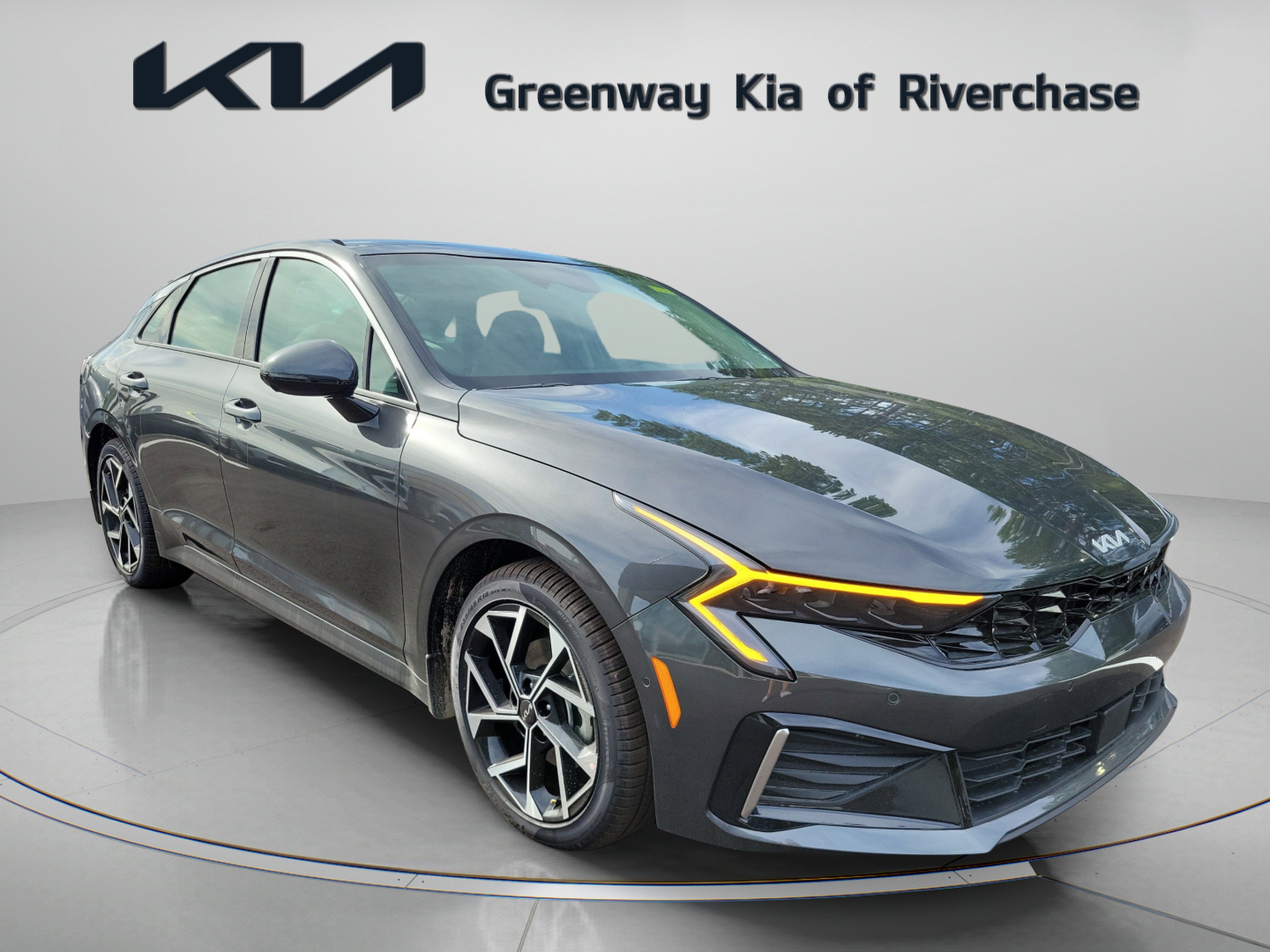 2026 Kia K5 EX in Interstellar Gray — front three-quarter view