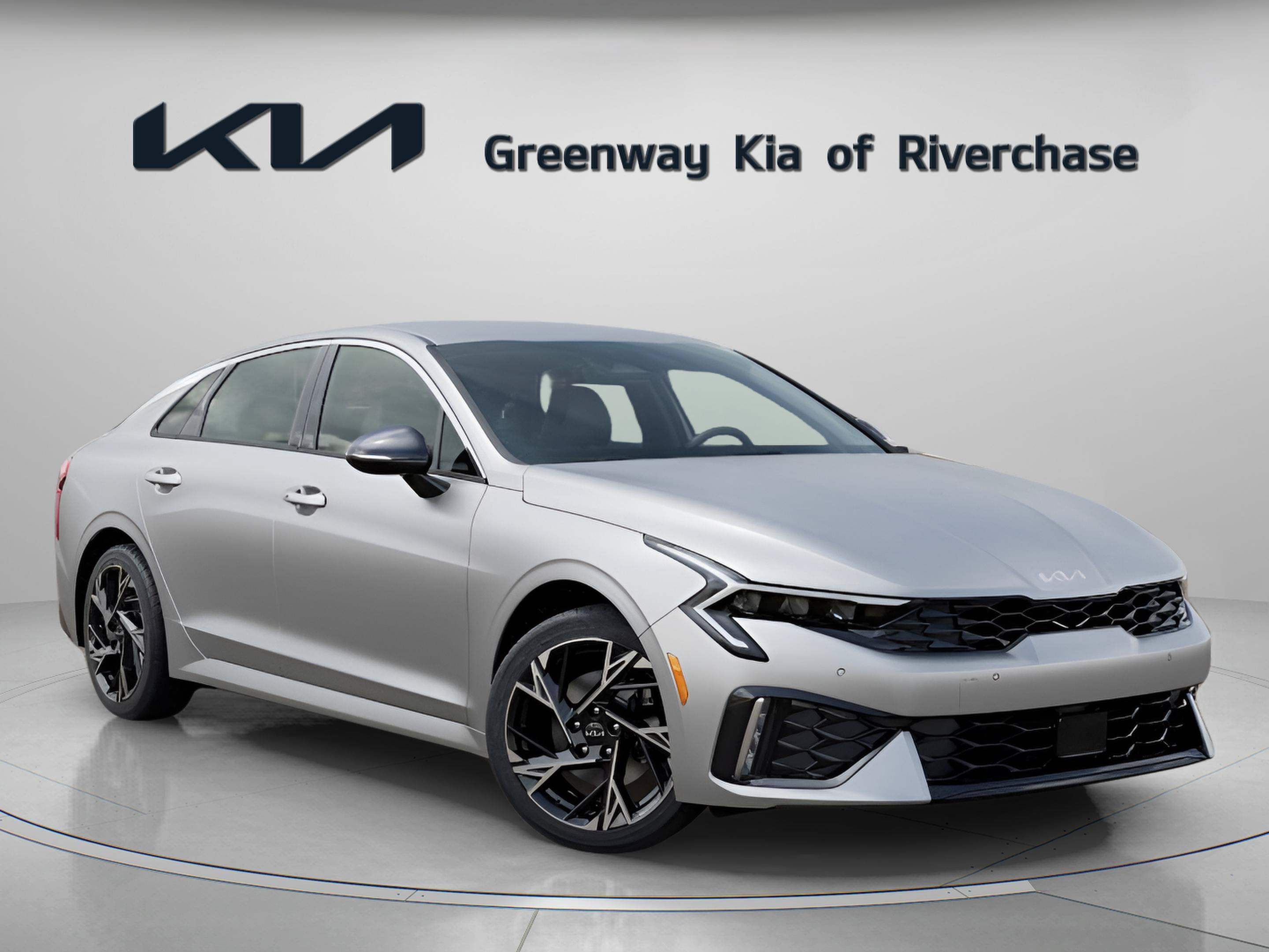 2026 Kia K5 GT-Line in Steel Matte Gray — front three-quarter view