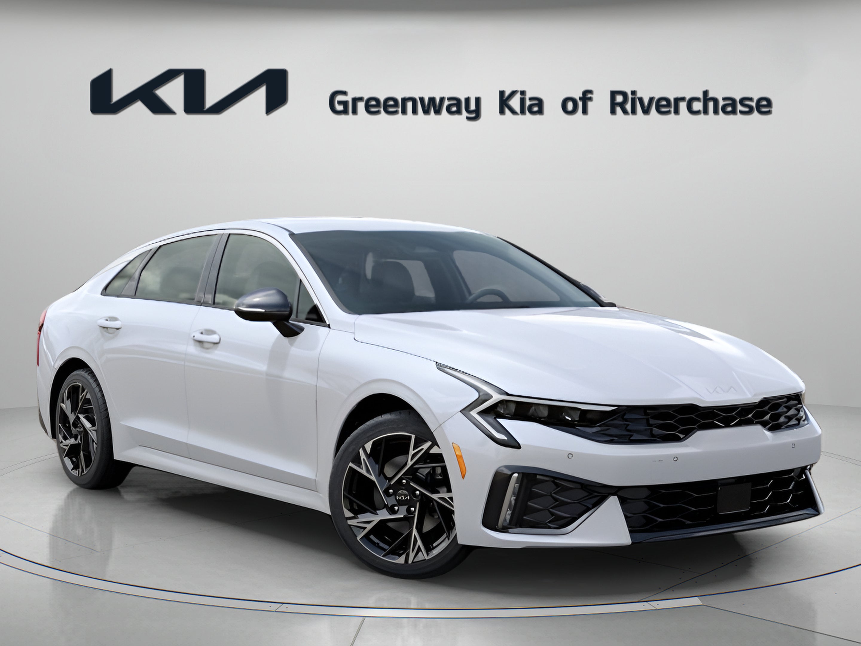 2026 Kia K5 GT-Line in Snow White Pearl — front three-quarter view