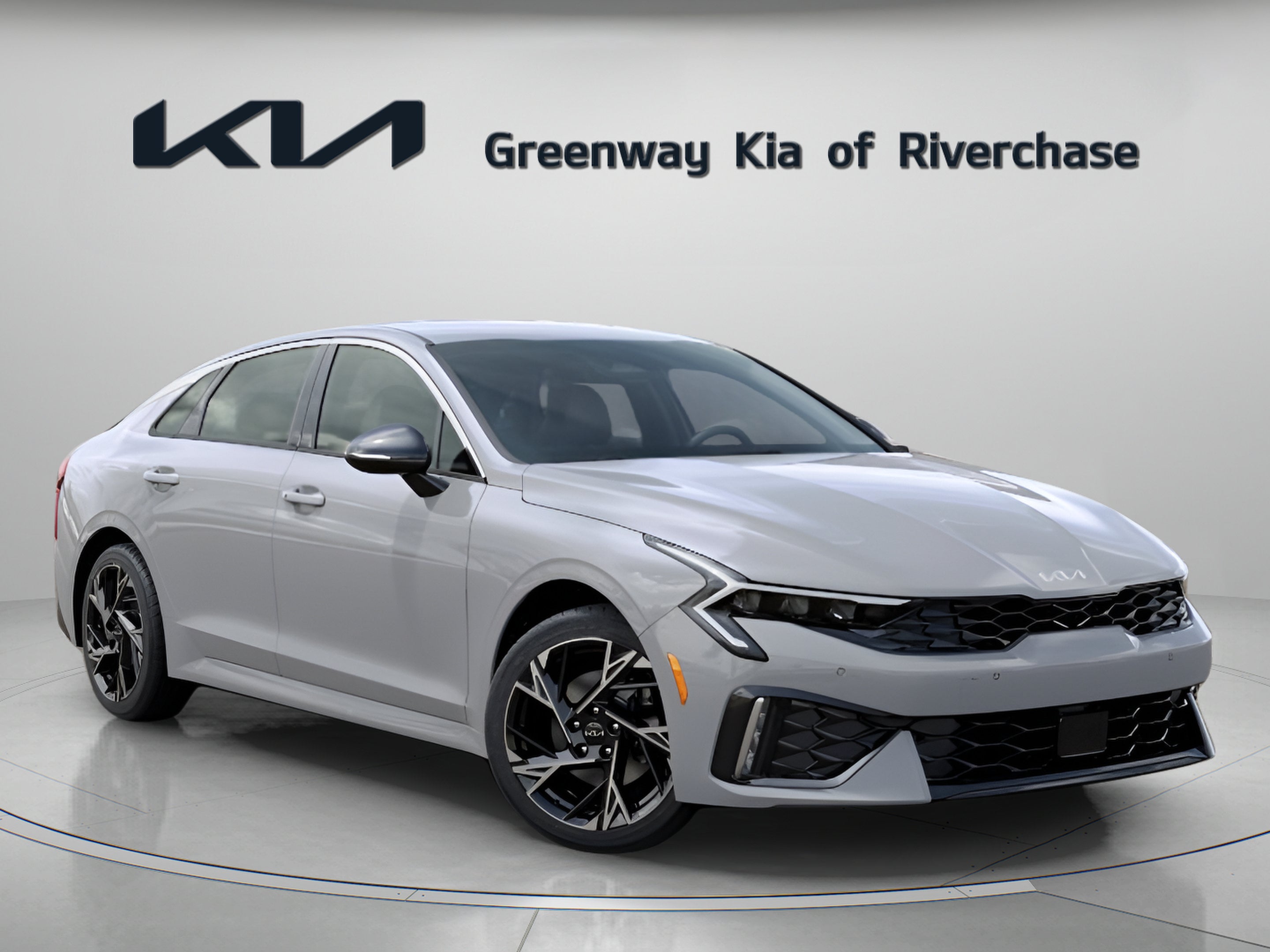 2026 Kia K5 GT-Line in Wolf Gray — front three-quarter view