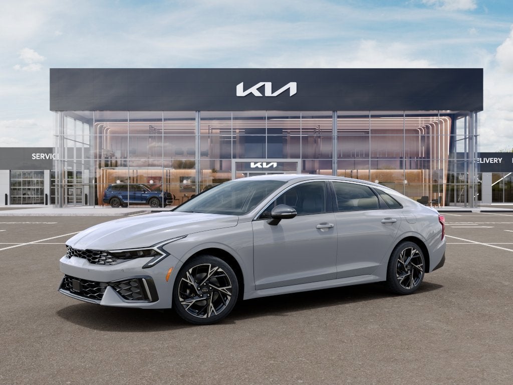 2026 Kia K5 GT-Line in Wolf Gray — front three-quarter view