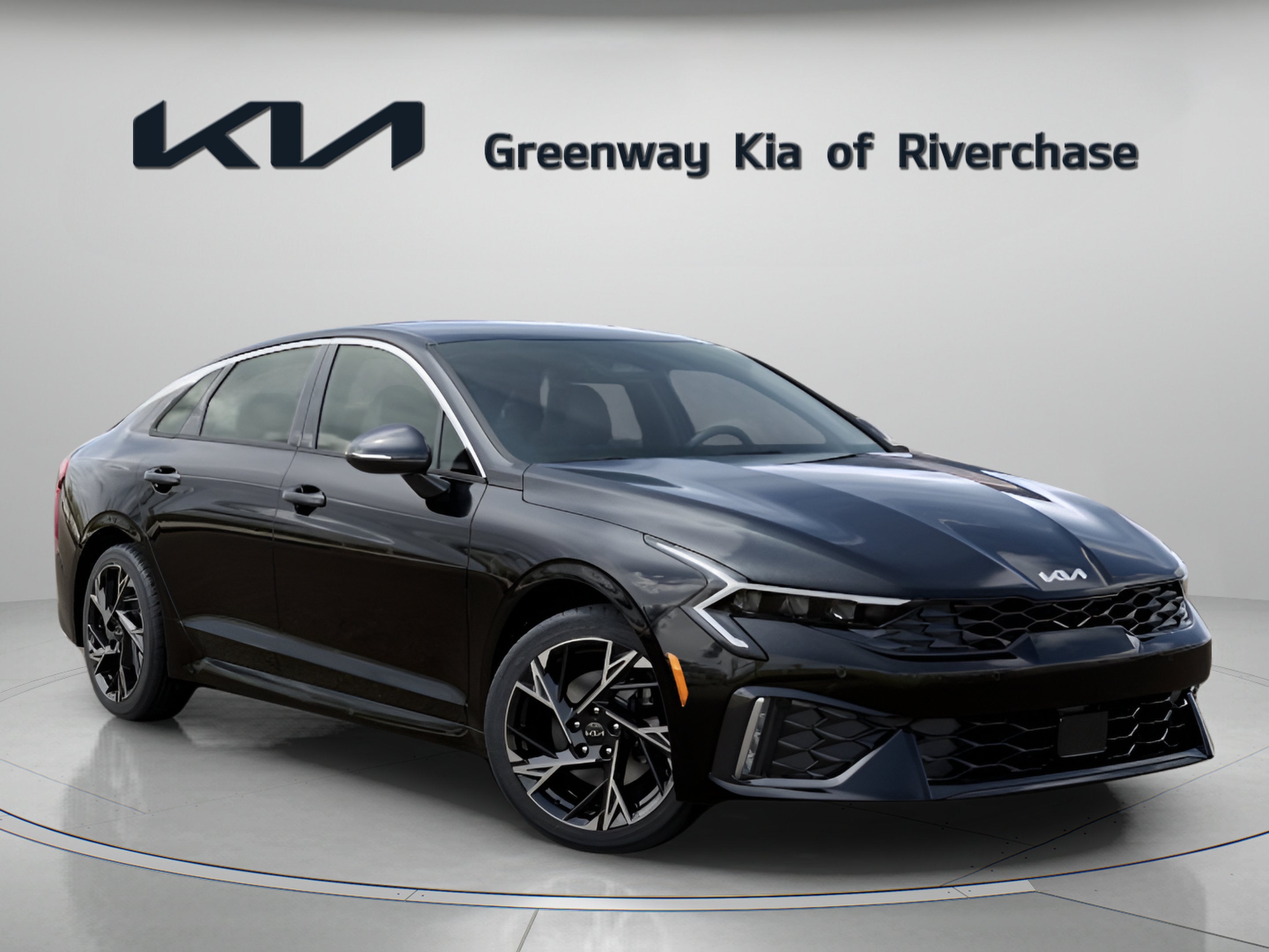 2026 Kia K5 GT-Line in Aurora Black Pearl — front three-quarter view